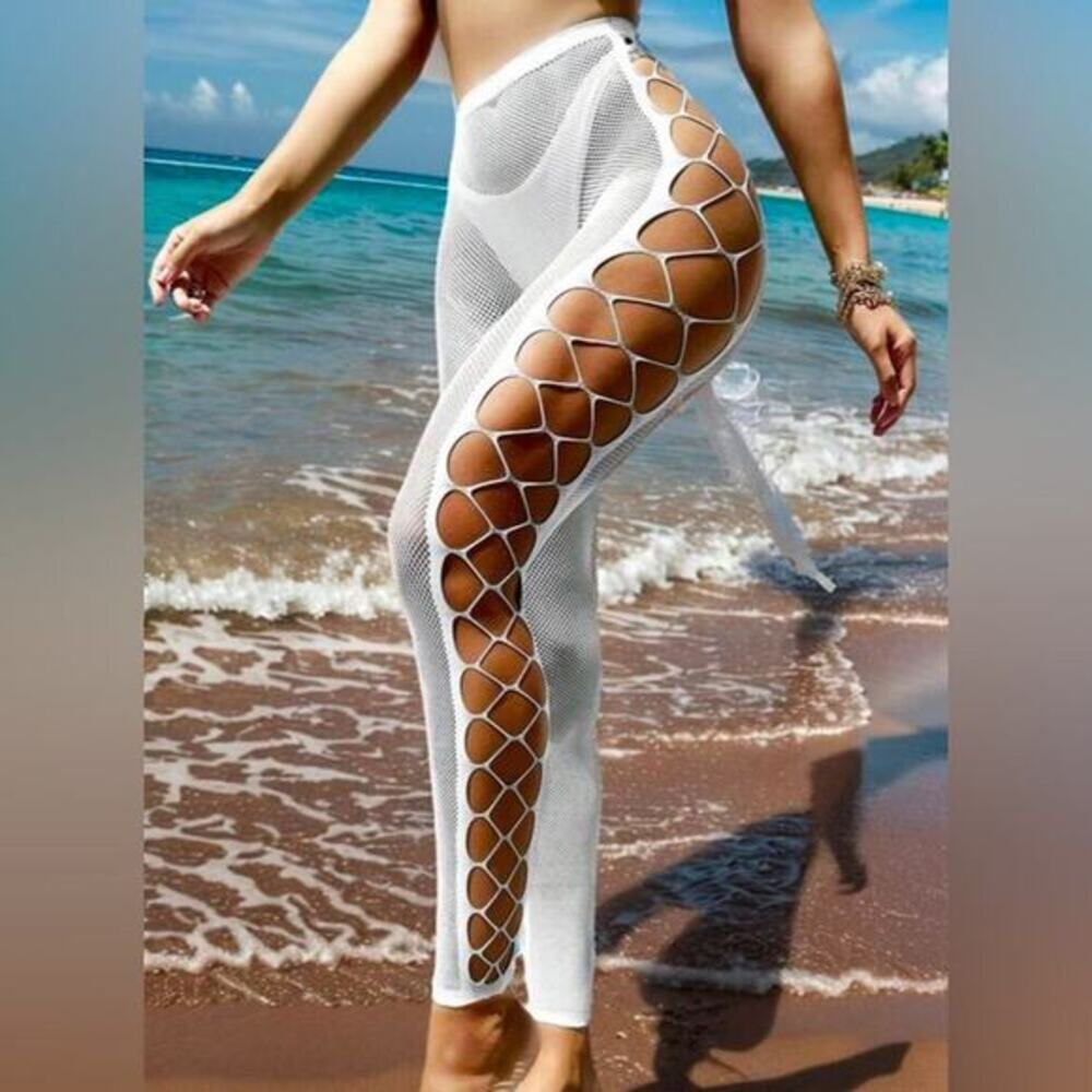 Hot! Mesh CutOut White Pants Free Size OS
